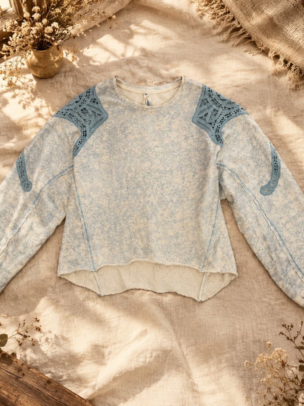 FREE PEOPLE Sun & Done Lace Tie Dye Sweat Shirt — Size X-Small